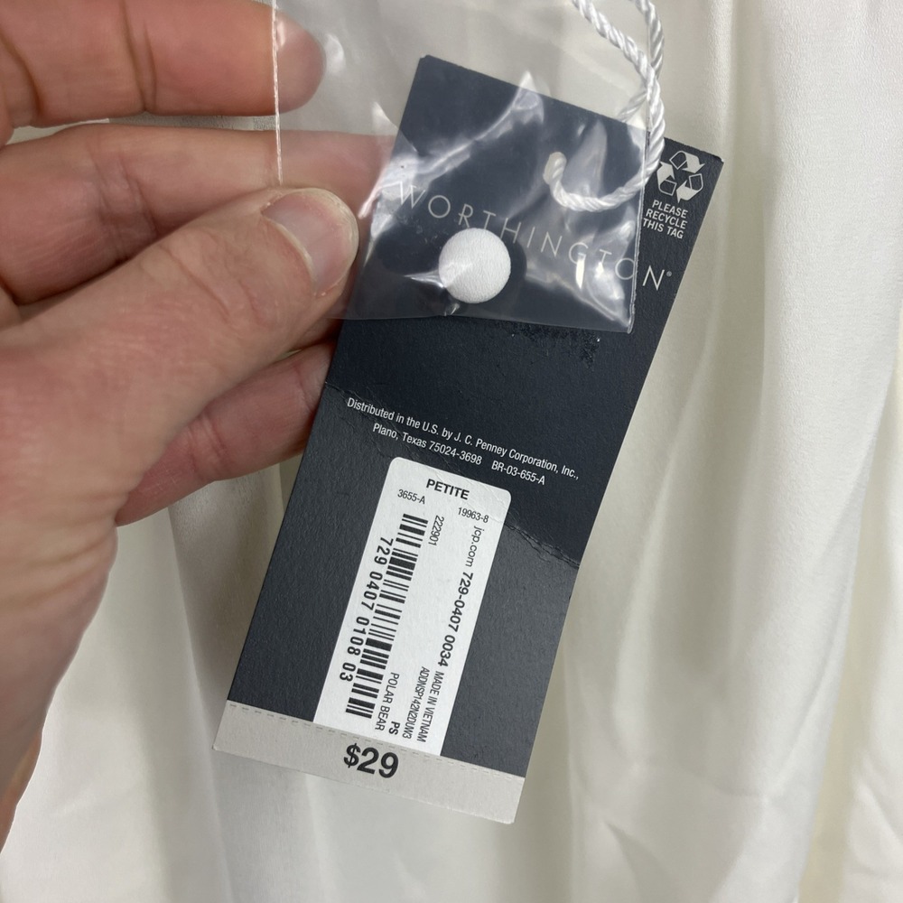 NWT Worthington PXS Dressy White Cami Sheer Button Back Career Party Top Blouse - Picture 4 of 6